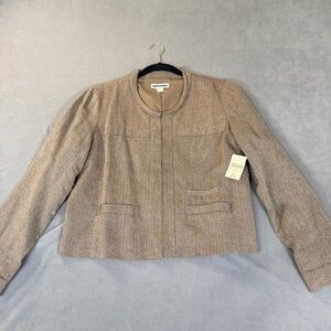Coldwater Creek Feminine Jewel Neck Jacket- Brown Herringbone Pattern-10/12- NWT